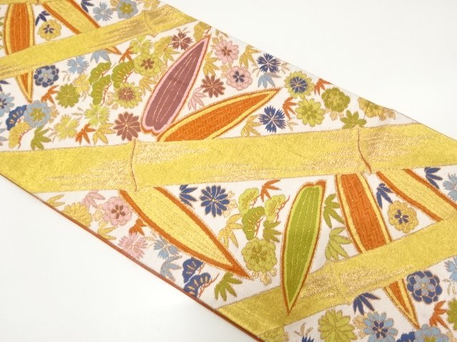 JAPANESE KIMONO / ANTIQUE FUKURO OBI / WOVEN PINE & KIKU